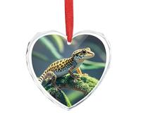 Leopard Little Gecko Glass Heart Pendant for Christmas Ornament, Personalized Christmas Tree Ornaments, Timeless Friendship Keepsake Pendant for Couples Family Friends Xmas Decor