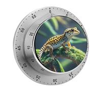 Leopard Little Gecko Kitchen Timer - Mechanical Visual Timer, Stainless Steel Digital Timers with Magnetic Base Egg Timers for Hard Boiled Eggs 60-Minute Countdown Kitchen Clock for Cooking
