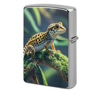 Leopard Little Gecko Lighter Case Pouch Double-Sided Metal Lighter Sleeve Scratch & Drop Resistant Lighters Protector Fits Standard Kerosene Lighters Pocket Protective Cover for Camping Party