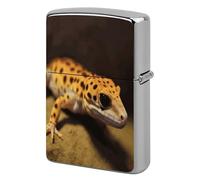 Leopard Little Gecko Metal Lighter Case, Funny Lighter Cover Double-Side Print Vintage Cool Lighters Sleeve Lighters Accessories for Zippo Men Dad Husband Collect