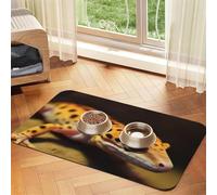Leopard Little Gecko Pet Feeding Mat Absorbent Pu Leather Dog Cat Food Mats Contain Spills Protects Floors, Anti-Slip Rubber Backing Dog Bowl Mats Easy Clean Pet Placemats 30x45cm