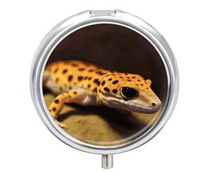 Leopard Little Gecko Pill Box-3 Compartment Small Pill Case Travel Pill Box for Purse & Pocket Portable Daily Pill Organizer to Hold Supplements Vitamins