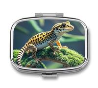 Leopard Little Gecko Pill Box Travel Pill Organizer 2 Compartment Weekly Pill Case with Mirror A Day Medicine Container Medicine Organizer for Purse, Pocket, Or Wallet