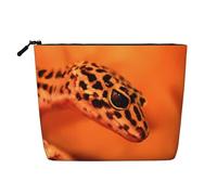 Leopard Little Gecko Printed Single-Layer Cosmetic Bag Faux Linen Material Large Capacity Coin Purse Travel and Business Trip Essential