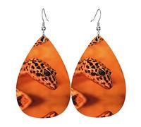Leopard Little Gecko Pvc Artificial Leather Dangle Earrings, Hook Is 925 Silver Plated Material