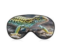 Leopard Little Gecko Sleep Mask Light Blocking Eye Cover Polyester Eye Mask with Elastic Strap Blindfold for Side Sleeper Sleeping Masks Face Hugging for Women Men Travel