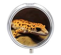 Leopard Little Gecko Small Pill Box 3 Grids Travel Pill Case Portable Daily Pill Organizer with Anti-Mixing Design Easy to Retrieve Meds for Medication, Vitamin, Supplements