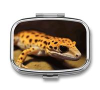 Leopard Little Gecko Travel Pill Organizer - Daily Pill Box to Hold Vitamins, Portable Pill Case Cod Liver Oil Storage Box with 2 Compartment for Pocket Purse