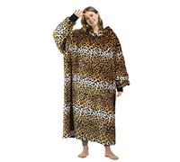 Leopard Long Hoodie Blanket, Oversized Thick Sherpa Sweatshirt, Soft Cozy Warm Wearable Blanket, Comfortable Giant Hoody Front Huge Pocket Sweater Adults Men Women Leopard