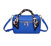 Leopard Metro Faux Leather Makeup/Crossbody Bag - Scarf Handle Detail, Adjustable Strap & Gold Zip - 20 × 12 × 7 cm (Blue)
