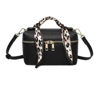 Leopard Metro Faux Leather Makeup/Crossbody Bag - Scarf Handle Detail, Adjustable Strap & Gold Zip - 20 × 12 × 7 cm (Black)