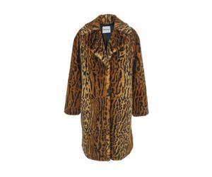 Leopard Motif Ecofur Brown Coat Woman - female - STAND STUDIO - Single-Breasted Coats - Brown - XS - Coats XS