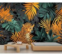 Leopard Mural Plant Cheetah Wallpaper Tropical Plants Wall Mural Extra Large Panoramic Wallpaper Hotel Restaurant Lobby Custom Wall Paper (Non-self-Adhesive)