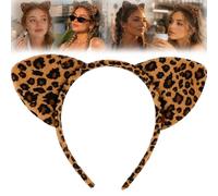 Leopard Muse Cat Ears Headband for Women, Brown Leopard Print Animal Ear Hair Accessory for Makeup, Parties, Photos, Festivals, Cosplay, Girls Night and Everyday Wild Glam Styling