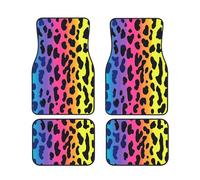 Leopard Neon Rainbow Car Floor Mats With Non-Slip Backing - Absorbent Interior Protector For Cars, Suvs & Vehicles - Easy To Clean, Durable Car Carpets
