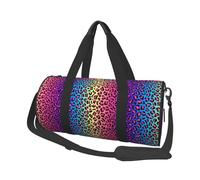 Leopard Neon Rainbow Print Travel Duffle Bag, Sports Gym Bags for Women Men, Carry On Weekender Overnight Personal Item Travel Bags