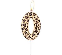 Leopard Number 0 Candle, Brown Leopard Birthday Cake Topper, Cheetah Theme Birthday Candle Cake Party Decoration Supplies for Girls Boys Men Women