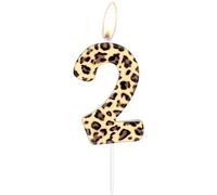 Leopard Number 2 Candle, Brown Leopard Birthday Cake Topper, Cheetah Theme Birthday Candle Cake Party Decoration Supplies for Girls Boys Men Women
