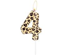 Leopard Number 4 Candle, Brown Leopard Birthday Cake Topper, Cheetah Theme Birthday Candle Cake Party Decoration Supplies for Girls Boys Men Women