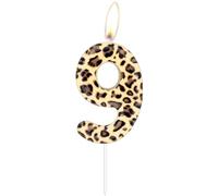 Leopard Number 9 Candle, Brown Leopard Birthday Cake Topper, Cheetah Theme Birthday Candle Cake Party Decoration Supplies for Girls Boys Men Women