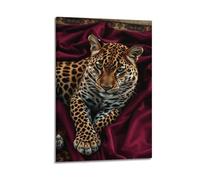 Leopard on Red Fabric Wall Art, Elegant Decor, Home Poster Artistic Wall Mural Modern Hanging Decor Poster12x18inch(30x45cm)