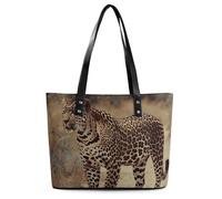 Leopard on The Roadside Leather Tote Bag for Women Work Shoulder Purses with Zipper Waterproof Large Computer Shoulder Bag Fashion Ladies Shoulder Handbag Reusable Shopping Bags