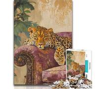 Leopard on The Sofa 1000 Pieces Jigsaw Puzzles For Teens And Adults,Family Game Stress Reliever Difficult Challenge Artists Collection,Fine Art 50x75cm