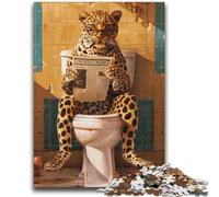 Leopard on The Toilet Jigsaw Puzzles for Teenagers 1000 Piece,Family Game Stress Reliever Difficult Challenge Artists Collection,Fine Art (38x26cm)