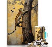 Leopard on The Tree 1000 Piece Jigsaw Puzzles for Adults,Family Game Stress Reliever Difficult Challenge Artists Collection,Fine Art (50x75cm)