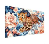 Leopard Paint by Numbers for Adults Children, Painting by Numbers for Beginner, Flowers Paint by Number Kits with Large Canvas 110x50cm, DIY Oil Painting Kit for Autumn Decor, Gifts for Women U-63