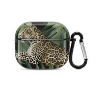 Leopard Palm Leaf Bluetooth Earbuds Case Cover Full Body Shockproof Protection Hard Case Support Wireless Charging with Keychain Personalized Gift for AirPods 3