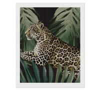 Leopard Palm Leaf Diamond Art Kits for Adults, DIY 5D Diamonds Painting Kits for Beginner, Round Full Drill Diamond Dots Painting, 16"x20" Diamonds Pictures Gem Art and Crafts Wall Decor