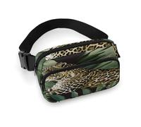 Leopard Palm Leaf Fanny Pack Belt Bag with Adjustable Strap Fashion Waist Bag for Outdoor Sports Hiking, white, 20x13cm, Full Printed Waist Bag