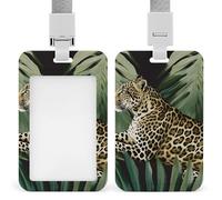 Leopard Palm Leaf ID Badge Holder Plastic Clear Badge Holders Lanyards for ID Badges Fashionable Vertical ID Card Protector Waterproof Name Tag Holder for Work Office Nurse