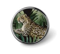 Leopard Palm Leaf Lapel Pins Metal Pin Badge Personalized Pinback Button Badges Classic Round Badge Recognition Enamel Lapel Pin for Jackets, Backpacks, Bags