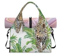 Leopard Palm Leaves Sports Duffel Bag for Women Men Tropical Leopard Weekend Overnight Bag with Shoe Compartment Shoulder Tote Luggage Bag for Yoga Gym Travel