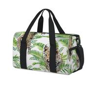 Leopard Palm Leaves Sports Duffel Bag Tropical Leopard Weekend Overnight Bag Tote Holdall Casual Travel Gym Duffel Bags for Kids Girls Boys Women Men