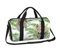 Leopard Palm Leaves Sports Duffel Bags Tropical Leopard Weekend Overnight Bag Casual Tote Holdall Travel Gym Luggage Duffel Bag for Kids Girls Boys Women Men