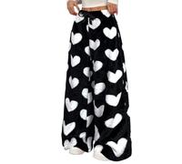 Leopard Pants Women Therian Fuzzy Pajama Pants Y2k Cheetah Pants Grunge High Waisted Fluffy Pants, Black, S