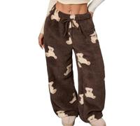 Leopard Pants Women Therian Fuzzy Pajama Pants Y2k Cheetah Pants Grunge High Waisted Fluffy Pants, Coffee Bear, Medium