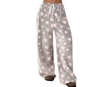 Leopard Pants Women Therian Fuzzy Pajama Pants Y2k Cheetah Pants Grunge High Waisted Fluffy Pants, Grey, Large