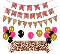 Leopard Party Decorations Cheetah Happy Birthday Banner Cheetah Theme Balloons Leopard Print Tablecloth for Safari Wild Birthday Party Supplies(Pink Leopard Print)
