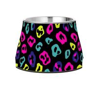 Leopard Pattern Blue Purple Black Bowls for Dogs with Stand Stainless Steel Pets Feeding Bowl for Loving Pet Slow Down Eating