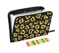 Leopard Pattern Bright Yellow Black Accordion Document File Folder Expanding 13 Pockets A4 Letter Size with Zipper Closure for Expandable File Folder Organizer