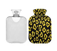 Leopard Pattern Bright Yellow Black Water Bottle for hot Water with Soft Cover 2L Warmer Bag for Arthritis Tummy Warmer Bolsa de agua Caliente para el Dolor