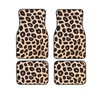 Leopard Pattern Car Foot Mat Set Of 4 Pieces, Universal Automotive Front Rear Floor Foot Mats - Anti-Slip Neoprene, Easy To Clean, For Cars, Trucks, Suv