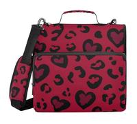 Leopard Pattern Crimson Heart Christmas 1.5-Inch 3-Rings Binder with Zipper with Handle and Removable Shoulder Strap Includes Zip Pocket Portfolios Portfolio Organizer for School and Office