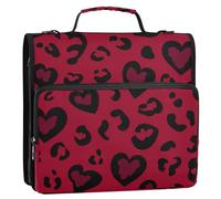 Leopard Pattern Crimson Heart Christmas 3 Rings Binder with Zipper with Shoulder Strap & Handle Easy to Carry Portable Home Travel Safe Storage Bag for School and Office Bolsa de almacenamiento de