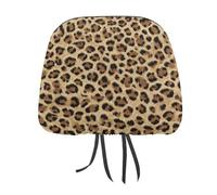 Leopard Pattern Dark Brown Black Warm Beige Printed Car Headrest Cover,2 Pieces, Elastic Comfort Head Rest Cover for Women Men, Universal Fits Most Cars Van SUV Truck, Car Interior Decor Accessories
