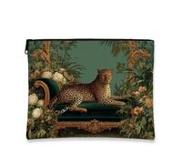 Leopard Pattern Makeup Bag, Vintage Botanical Cosmetic Travel Pouch for Women, Stylish Small Canvas Zipper Organizer, Perfect Choice for Festivals and Daily Use, green, 7x9 Inch, Leopard